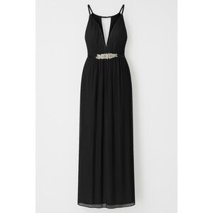 City Triangles Black Pleated‎ Halter Gown 24 NWT Bridal Beaded Waist Formal Maxi